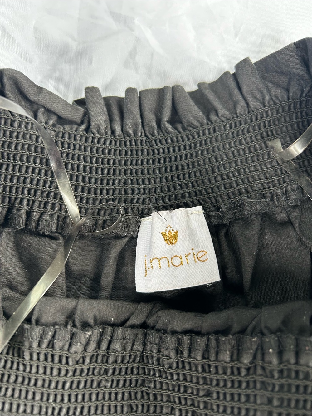 J Marie Black Off-Shoulder Smocked Crop Top - Picture 6 of 6